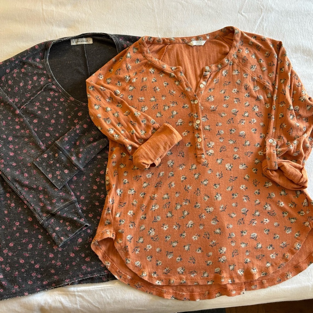 Lucky Brand Gray and Pink Waffle Knit Top